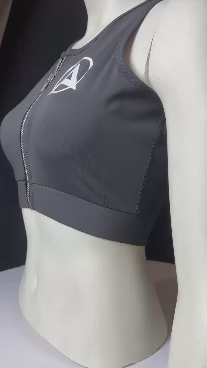 Mighty Zip Sports Charcoal Bra