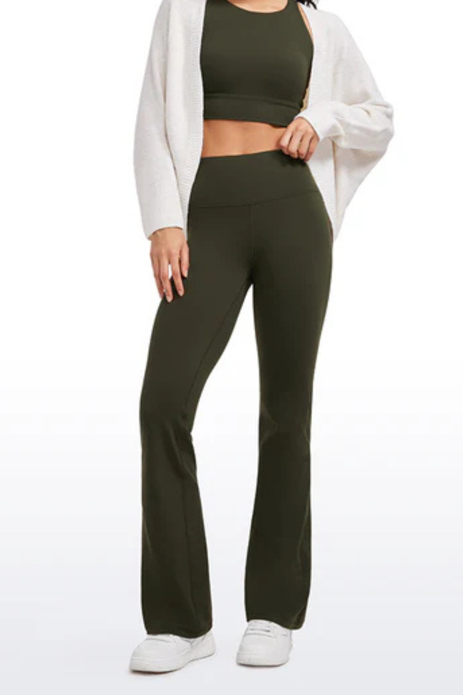 High-waisted Flare Leggings (Olive Green)