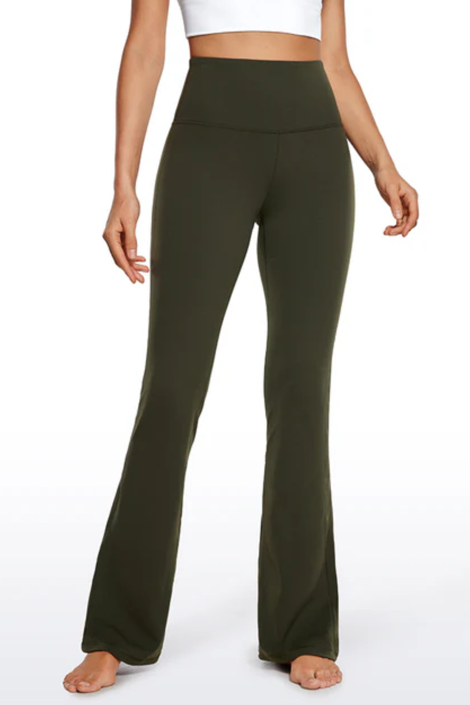 High-waisted Flare Leggings (Olive Green)